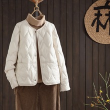 轻薄圆领气质羽绒服女短款菱格羽绒内胆小个子轻便保暖90绒外套冬
