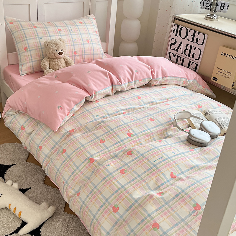 Verano simple algodón dormitorio universitario cama de tres piezas sábanas de algodón puro funda de edredón sábana ropa de cama de seis piezas