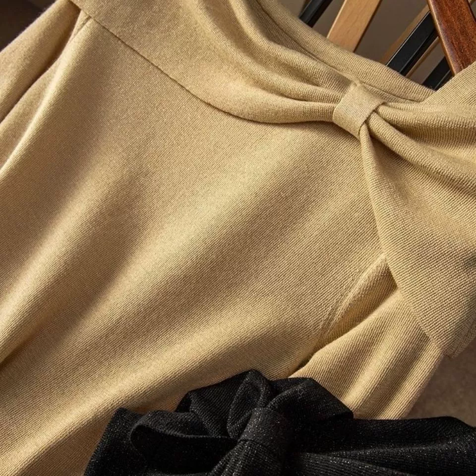 Кашемировый дизайн базового свитера, 2024 год, открытые плечи, западный стиль, тренд сезона