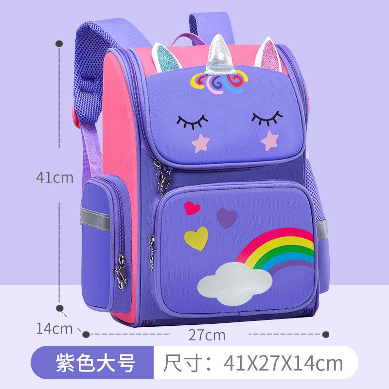 Unicornio mochila para niños y niñas en grado uno, dos y tres de gran capacidad transpirable protección de la columna vertebral mochila ligera