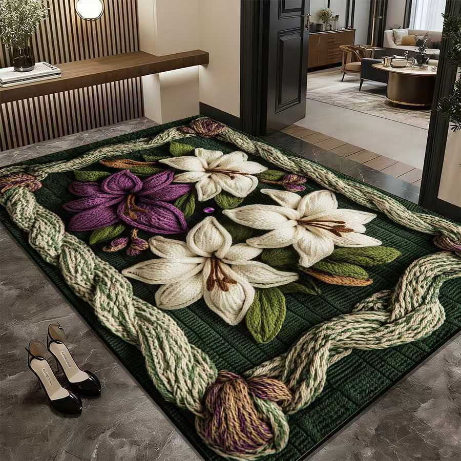 Tapis de bain/baignoire absorbant l'eau, motif floral 3D en terre de diatomées, avec base en caoutchouc antidérapante et effet antidérapant._voghion.com