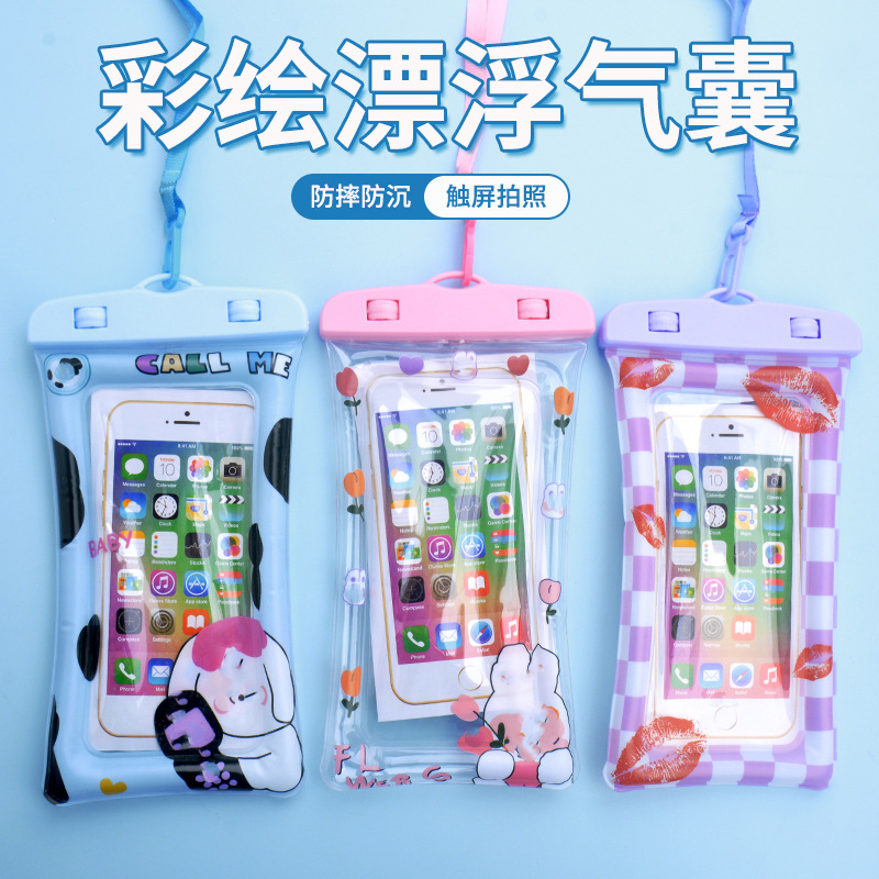 Tri-fold teléfono móvil bolsa impermeable airbag natación hot spring sellado cubierta protectora cubierta de buceo pantalla táctil deriva para llevar al por mayor