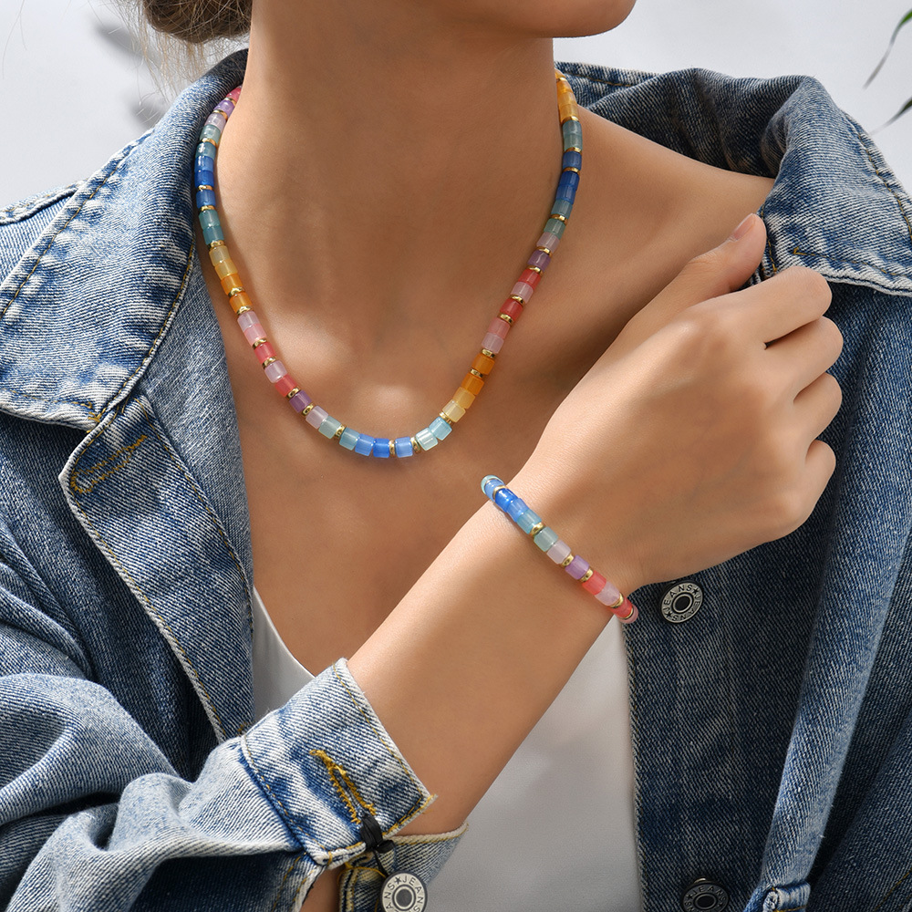 8g Weight Necklace Classification Resin, Copper Chain Material Beaded Chain Chain Type 1 Piece Quantity Holiday, Daily Occasion Resin, Copper Material Colorful Pattern All Seasons Season Women's Gender Vacation Style Vacation Colorful Resin Copper Beaded Chain Beaded Necklaces Wholesale 无