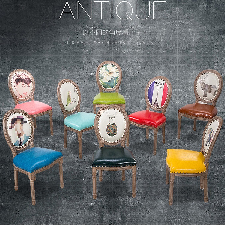 实木复古家用餐厅餐椅咖啡厅靠背凳子北欧式美式简约乡村化妆椅P^
