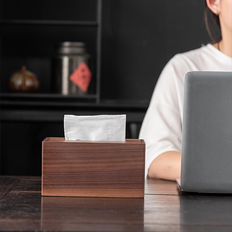 Caja de pañuelos de nogal negro comedor sala de estar mesa de café caja de pañuelos Internet celebridad luz escritorio de lujo caja de almacenamiento de madera maciza de madera