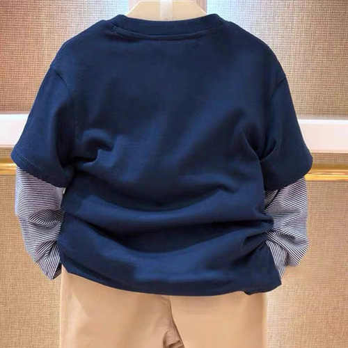 Bear Spring and Autumn New Season Bear Patchwork Pajama Top Long Sleeve T-shirt Korean Style Striped Top