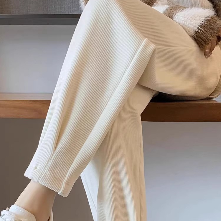 雪尼尔加绒运动裤女秋冬小个子宽松束脚哈伦萝卜裤灯芯绒休闲卫裤