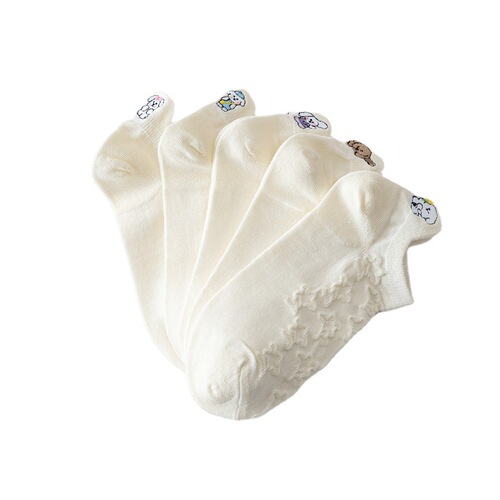 23 New Socks Women's Socks Cartoon Embroidery Spring and Summer Embossed Japanese Shallow Mouth Cotton Socks Tear-Up Women's Boat Socks Wholesale