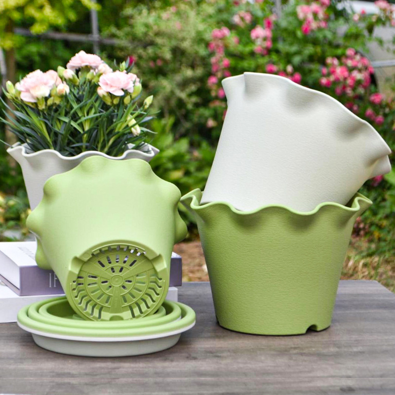 プラスチック植木鉢フリル樹脂植木鉢メーカー卸売屋内バルコニー花と野菜植栽ポットを拡大して厚くします|undefined
