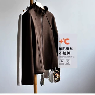 【超暖羊毛开衫】冬加绒加厚羊毛蚕丝立领男女同款保暖开衫绒衫