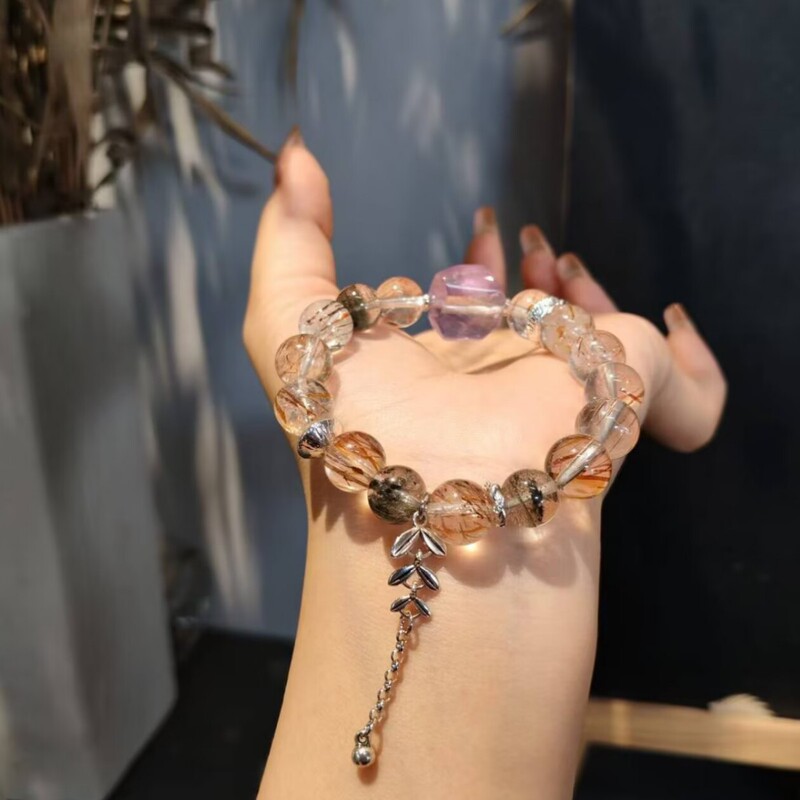 【Scarecrow】Natural Black Gold Super Green Phantom Amethyst Original Bracelet, Light Luxury High-End Feel, Wealth-Bringing Bracelet Wholesale