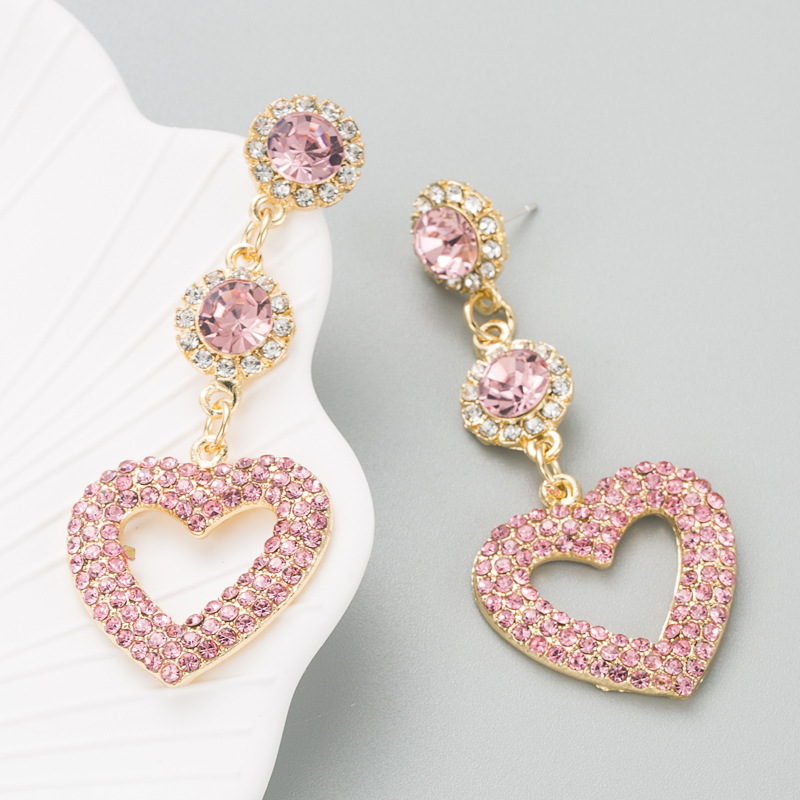 Fashion New Alloy Diamond-embedded Heart-shaped Multicolor Long Earrings display picture 4