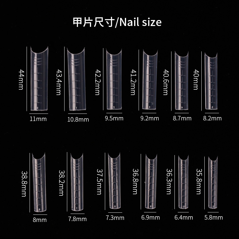 Suministro transfronterizo de manicura molde de uñas de cristal en forma de tubo de bambú con escala de fototerapia uñas de extensión de cristal 120 piezas en caja