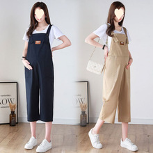 H1J【店铺热销】孕妇背带裤春夏薄款小个子阔腿七分裤宽松大码