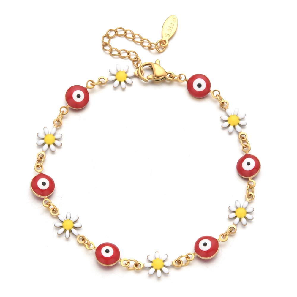 13g Weight Bracelets Classification 1 Piece Quantity Daily Occasion Stainless Steel Material Devil'S Eye, Flower Pattern Women's Gender Enamel Design Cute Style Cute Devil's Eye Flower Stainless Steel Enamel Bracelets 5