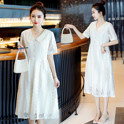 隱形哺乳口孕婦連衣裙2021夏季新款中長款純色翻領有內襯孕媽裝