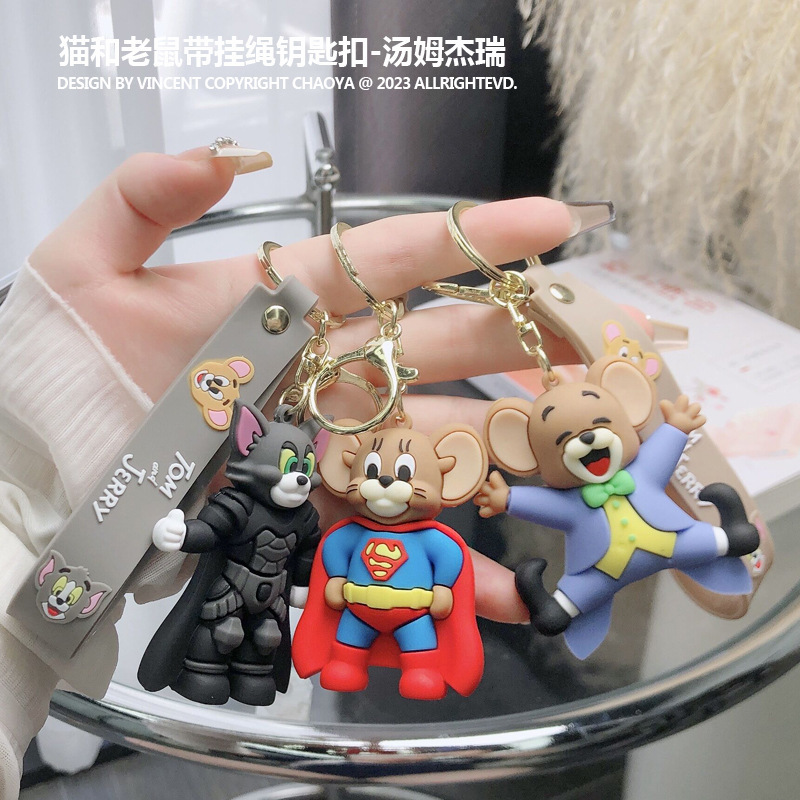 Hand-Made New Cute Cartoon Creative Cat and Mouse Tom Jerry Keychain Bag Car Window Pendant Small