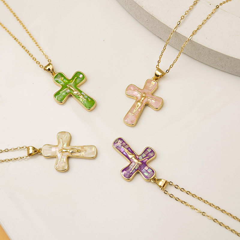 Exaggerated Cross Titanium Steel Copper Enamel Pendant Necklace 1 Piece