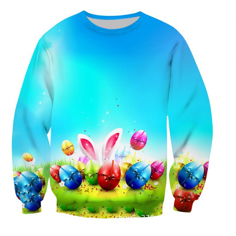 023 venta caliente transfronteriza, estampado en 3D, patrones exquisitos de Pascua, ropa cómoda, suéter de cuello redondo, moda