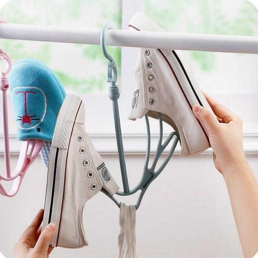 Windproof Double Hook Wardrobe Balcony Shoe Drying Rack Multifunctional Shoe Hanging Hook Rack for Drying Clothes