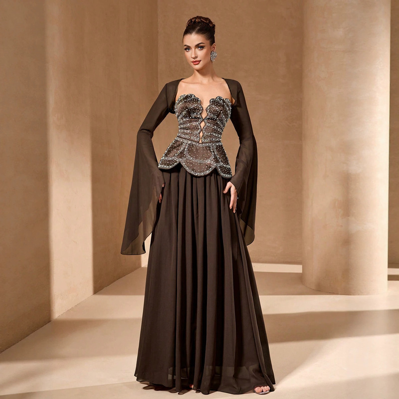 New Fashion Long-Sleeved Beaded High-End Dress Party Dress Women's Two-Piece Set-Mgn2125 New Fashion Long-Sleeved Beaded High-End Dress Party Dress Women's Two-Piece Set-Mgn2125