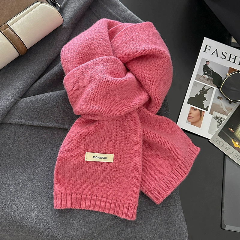 Red small knitted warm scarf, with neck protection