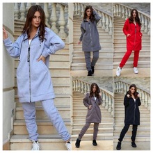 2025欧美 跨境 女装新款时尚休闲套装纯色长袖卫衣拉链长裤两件套