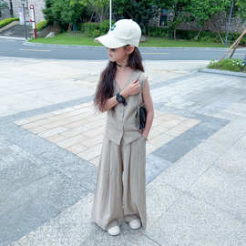 女童夏季马甲阔腿裤套装2026儿童夏装韩版无袖阔腿裤一整套穿搭薄