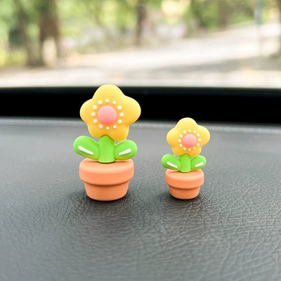 Doll Doll Car Decoration | Car ornaments - yellow-large-and-small-flower-pots-set-free-traceless-glue