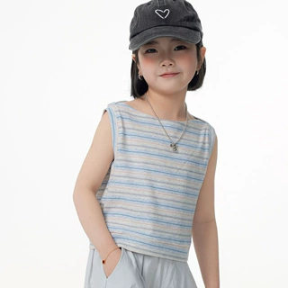 BOBOKIDS 26年夏款童装日系女童一字领条纹短袖T恤短款上衣亲子装