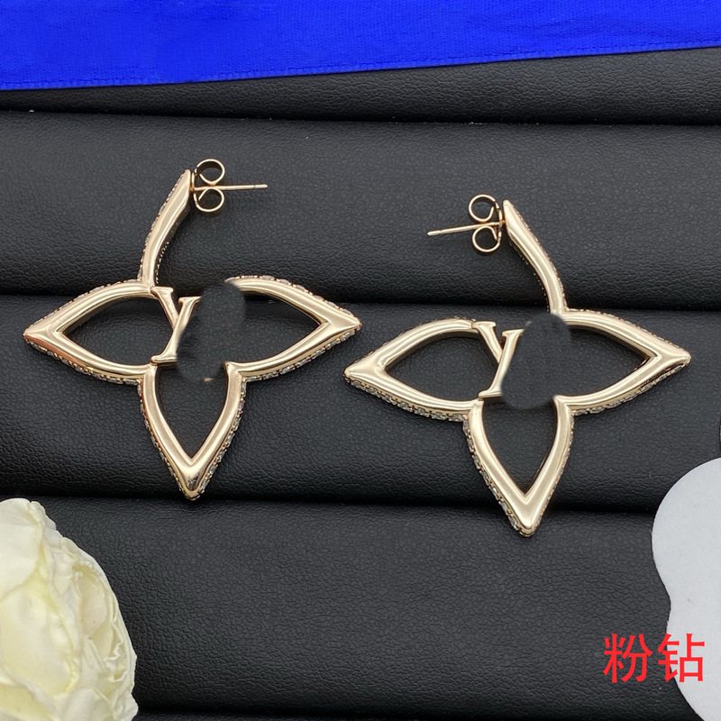 跨境欧美驴家新款高版本对版带标字母耳钉女银针菱形四叶草耳环批|undefined