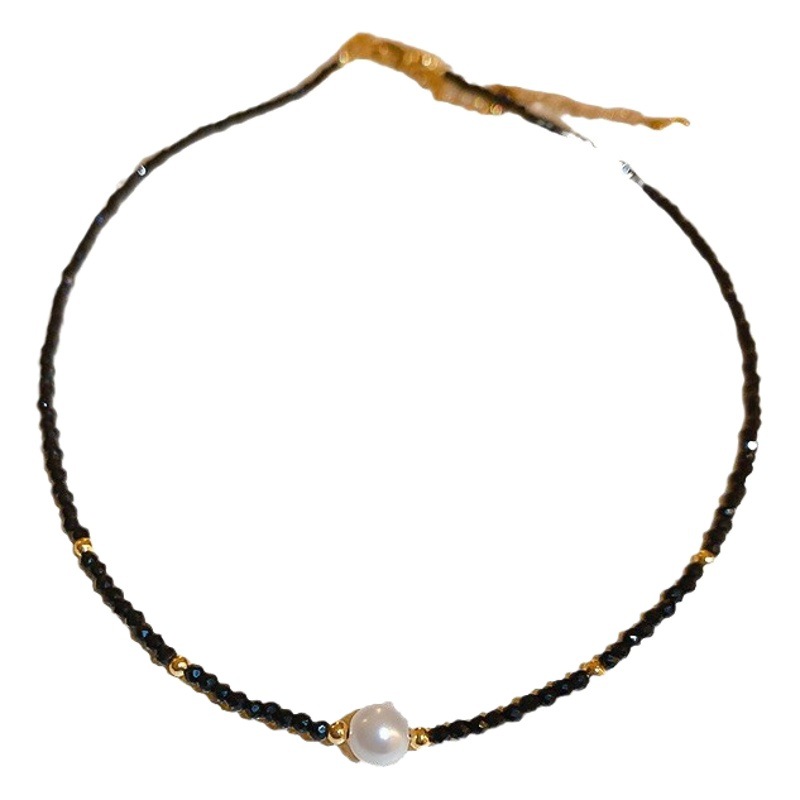 Negro cristal perla collar de cuentas de moda personalidad simple clavícula cadena nicho versátil temperamento collar Collar para las mujeres