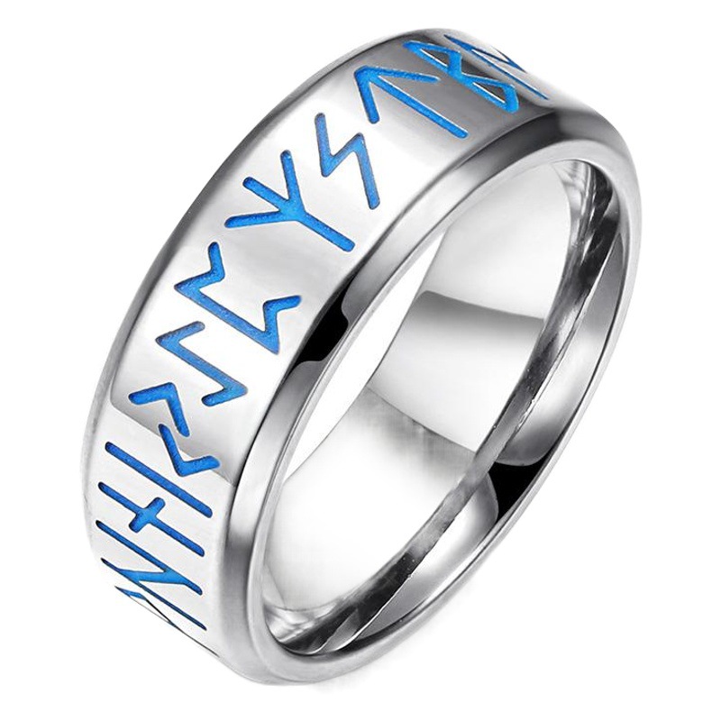 8mm interior arco espejo luz podredumbre grabado nórdico Viking texto luminoso anillo luminoso simple estilo europeo hombres anillo pulsera