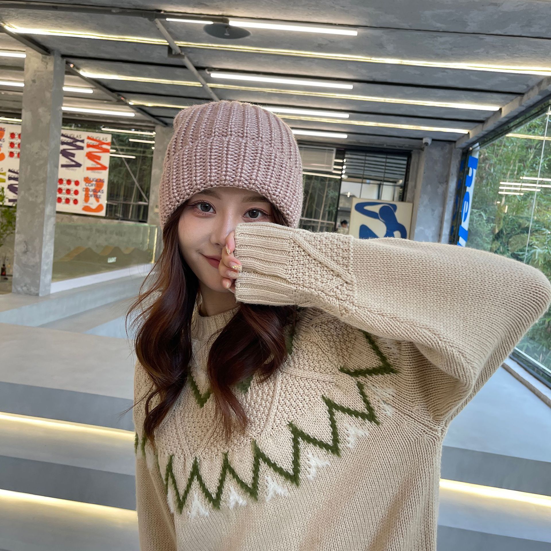 Sombrero de las mujeres de otoño e invierno de estilo coreano sombrero de lana simple sombrero frío sombrero de algodón caliente de moda todo partido sombrero de punto
