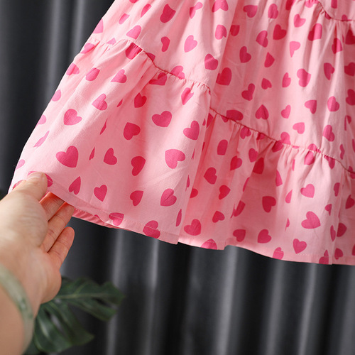 Fashionable girls dress 2024 summer new fashion style love sweet cotton breathable children's princess dress trendy