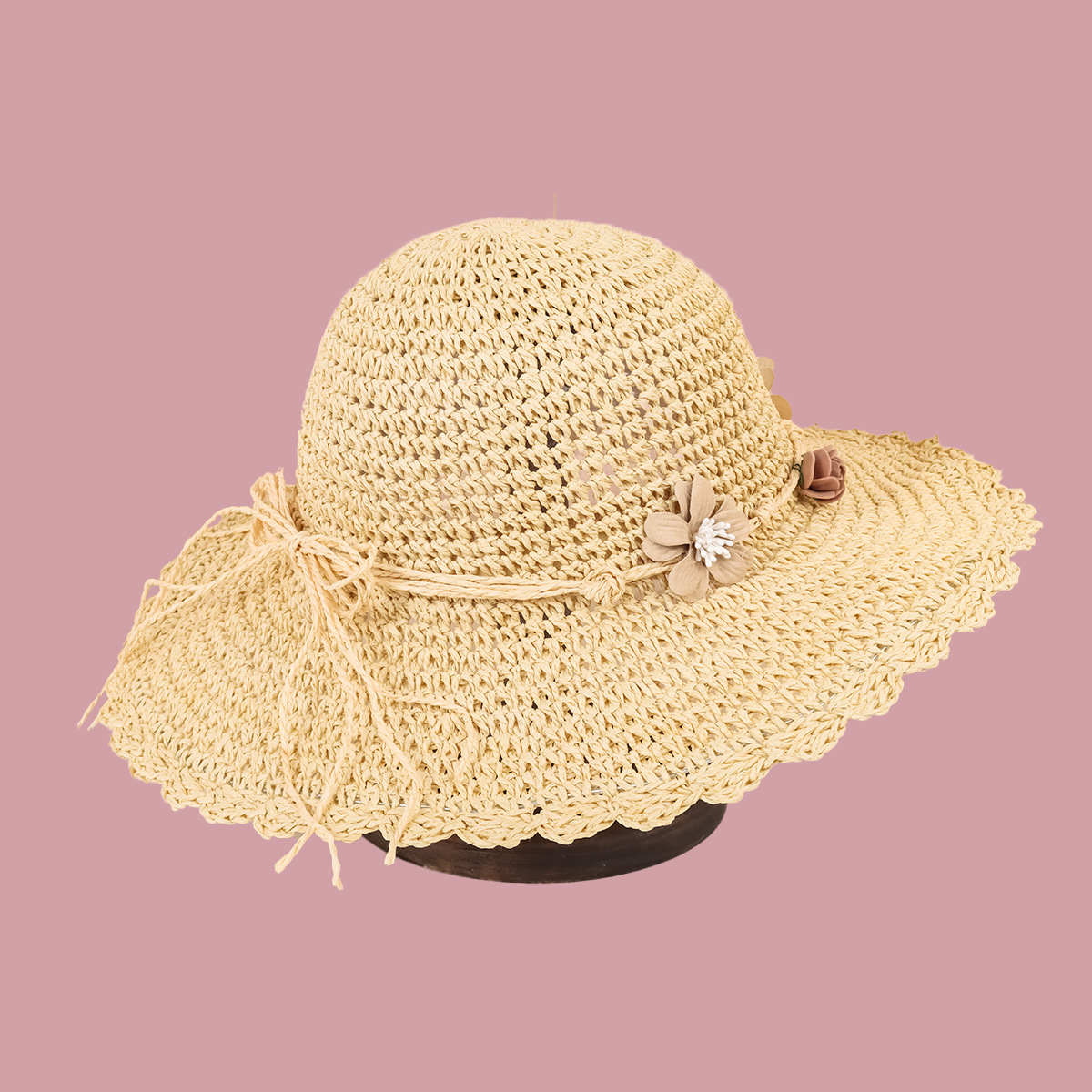 Sombrero De Paja De Ala Ancha Transpirable Rosa De Moda display picture 5