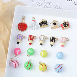 立体合金配件卡通迷你照相机羽毛球棒球挂件DIY手机链手链配件