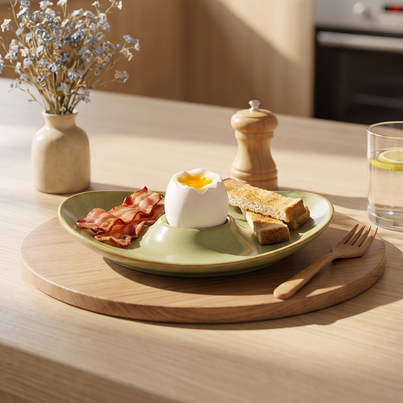 Retro-Style Rustic Ceramic Plate, Creative Irregular Egg Plate, Kiln-Glazed Breakfast Plate, Snack and Fried Food Plate with Dipping Sauce