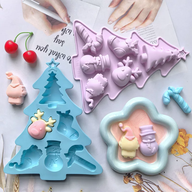 6 Christmas tree chocolate 607 biscuits silicone mold candy pudding dessert mold cake baking utensils