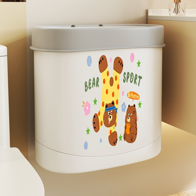 Wall-mounted, hanging, narrow-space trash can for bathroom and household use, with a lid, large capacity, and odor-resistant design