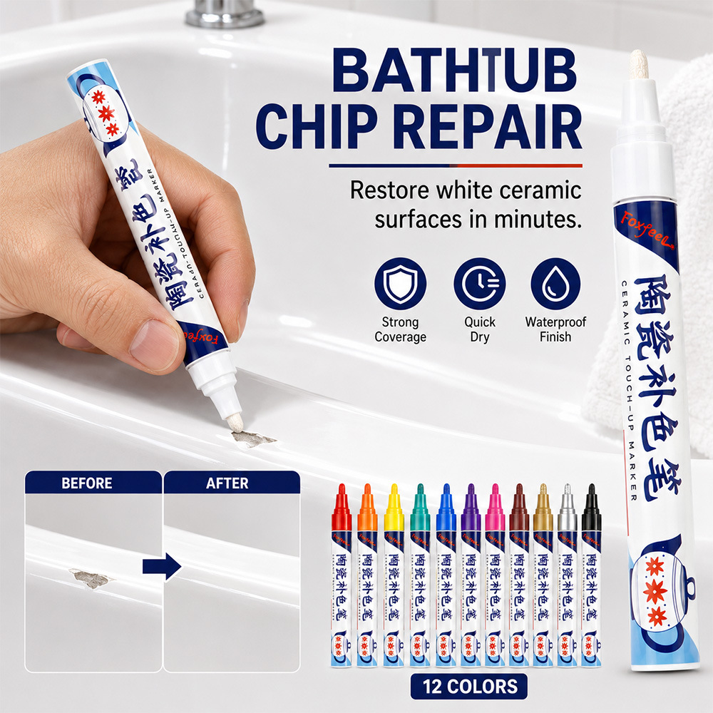 Ceramic touch-up pen, waterproof and quick-drying, a magic tool for repairing scratches on bathtub tiles, available in multiple colors, strong covering repair pen