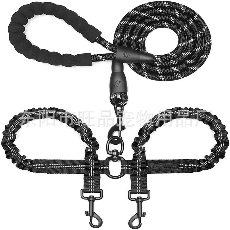 Поводок для собак двойной, с двумя концами, выдвижной, от производителя, высокая эластичность, светящийся, защита от спутывания, для трансграничной торговли.