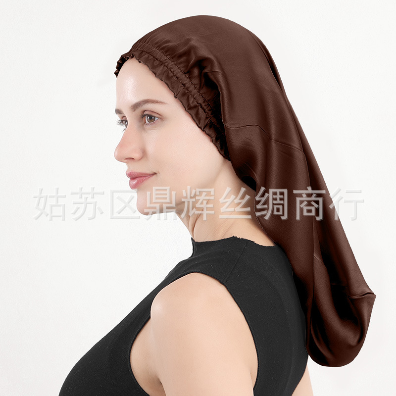 新商品のシルクの寝帽の桑のシルクの長髪の帽子の木の耳元の長い筒の帽子の女性の家庭のヘアケアの帽子のアマゾン