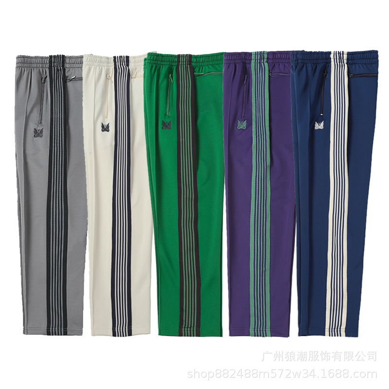 High Version European and American High Street Trendy Butterfly Embroidered LOGO Side Ribbon Loose Casual Sports Trousers for Men and Women