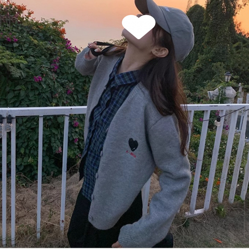 Fanbangbang nicho de diseño de estilo extranjero, amor, bordado, jersey de punto, abrigo, suéter de mujer nuevo image 2