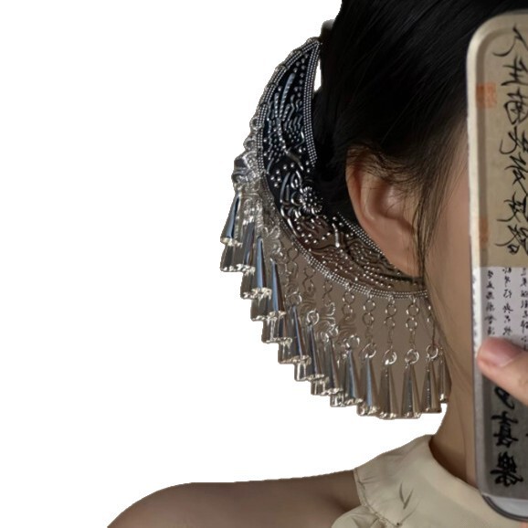 银铃坠梦~民族风头饰月牙流苏发簪女高级感苗族银色发钗簪子发饰|undefined
