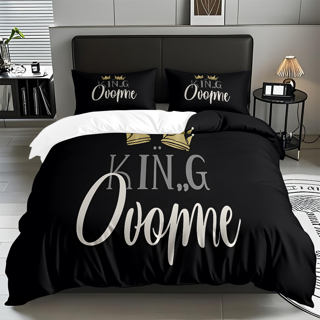 TEMU / JIT textil doméstico alfabeto digital impresión molido conjunto textil doméstico suave piel transpirable colcha cubierta de almohada combinación