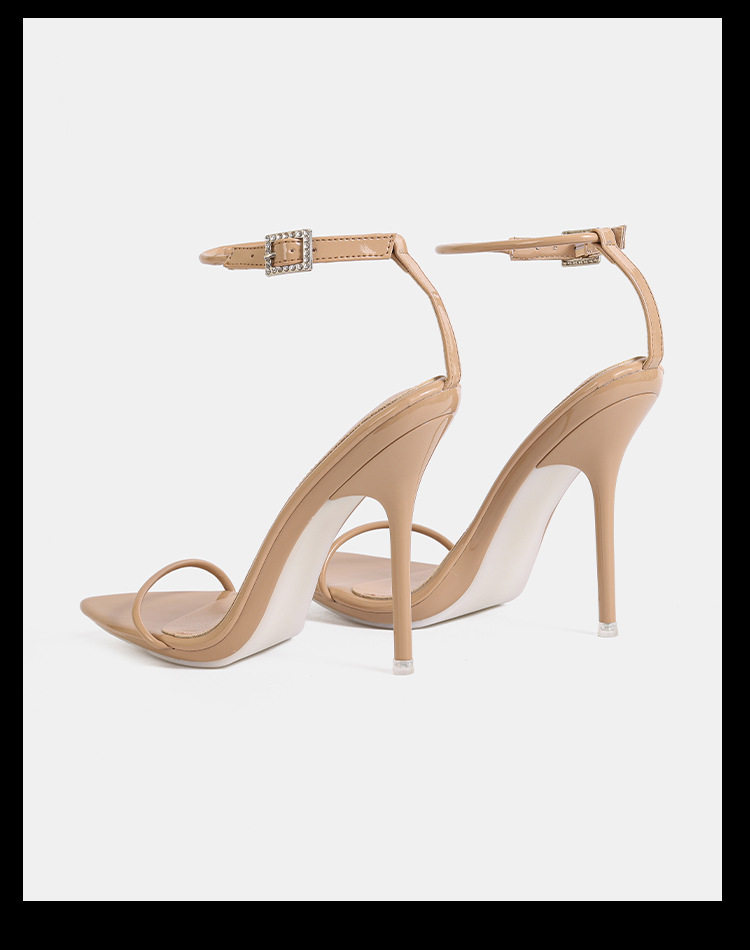 Sandal cao gót 12 cm hở mũi quai ngang phong cách hiện đại tối giản — Màu be, Màu bạc, Màu trắng, Màu tím chi tiết 11