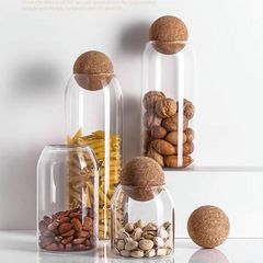 圓形軟木塞無鉛玻璃瓶子密封罐帶蓋可愛儲物花茶葉罐小號透明家用