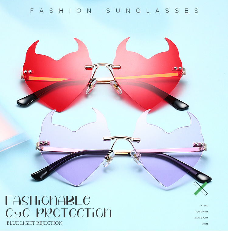 Men's Sunglasses Little Devil Frameless Sunglasses Funny Catwalk Style Unisex Cartoon Cute Metal Glasses_voghion.com